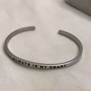 Silver tone cuff bracelet, engraved “Always in my heart”, fits small wri…